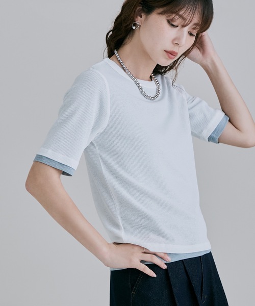 etoll.(エトル)の「2ピースリブシアーレイヤードトップス(Tシャツ/カットソー・レディース・チャコール/オフホワイト/ブラック/イエロー・M)」の2枚目の写真