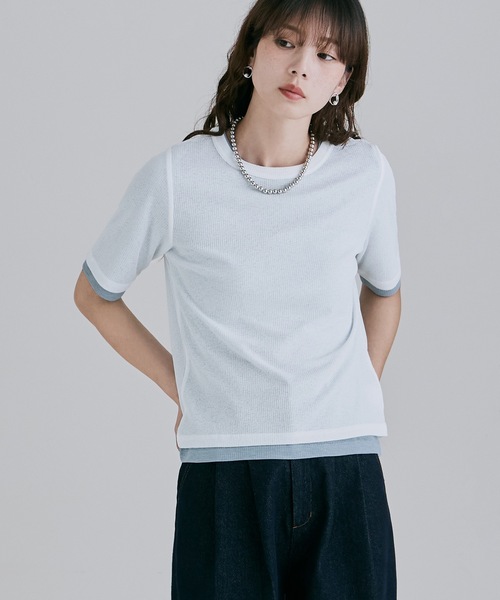 etoll.(エトル)の「2ピースリブシアーレイヤードトップス(Tシャツ/カットソー・レディース・チャコール/オフホワイト/ブラック/イエロー・M)」の22枚目の写真