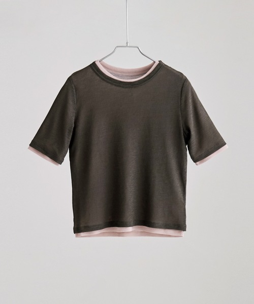 etoll.(エトル)の「2ピースリブシアーレイヤードトップス(Tシャツ/カットソー・レディース・チャコール/オフホワイト/ブラック/イエロー・M)」の13枚目の写真