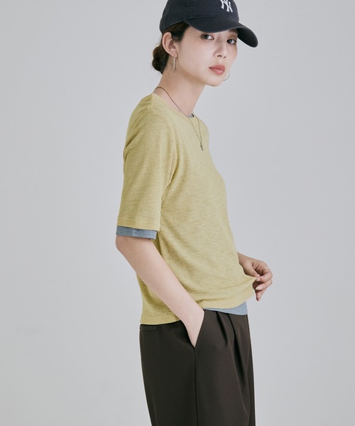 etoll.(エトル)の「2ピースリブシアーレイヤードトップス(Tシャツ/カットソー・レディース・チャコール/オフホワイト/ブラック/イエロー・M)」の10枚目の写真