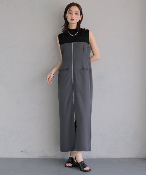 &g'aime(アンジェム)の「【&g'aime 】レイヤードジップアップワンピース Layered Zip-Up Dress(ワンピース・レディース・チャコールグレー/ブラック・FREE)」の1枚目の写真