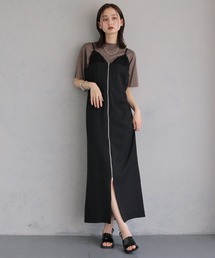 【&ｇ'aime 】レイヤードジップアップワンピース　Layered Zip-Up Dress