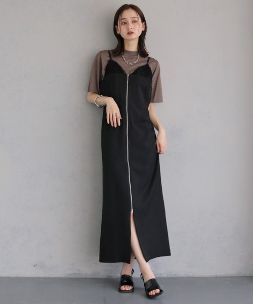 &g'aime(アンジェム)の「【&g'aime 】レイヤードジップアップワンピース Layered Zip-Up Dress(ワンピース・レディース・チャコールグレー/ブラック・FREE)」の2枚目の写真
