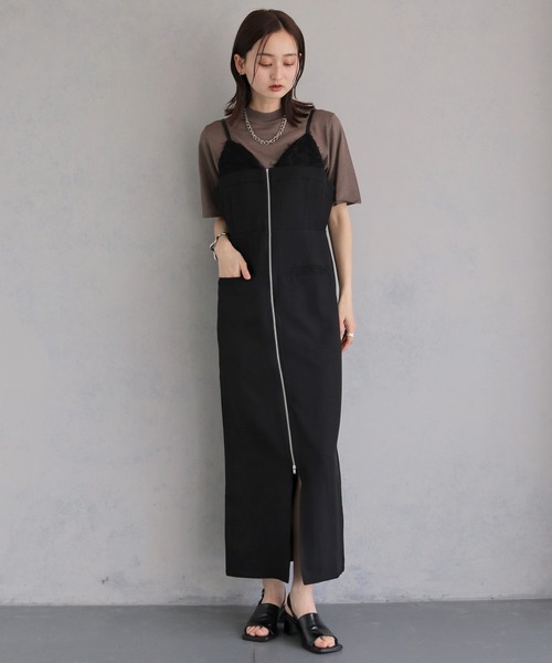 &g'aime(アンジェム)の「【&g'aime 】レイヤードジップアップワンピース Layered Zip-Up Dress(ワンピース・レディース・チャコールグレー/ブラック・FREE)」の3枚目の写真