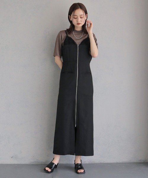 &g'aime(アンジェム)の「【&g'aime 】レイヤードジップアップワンピース Layered Zip-Up Dress(ワンピース・レディース・チャコールグレー/ブラック・FREE)」の4枚目の写真