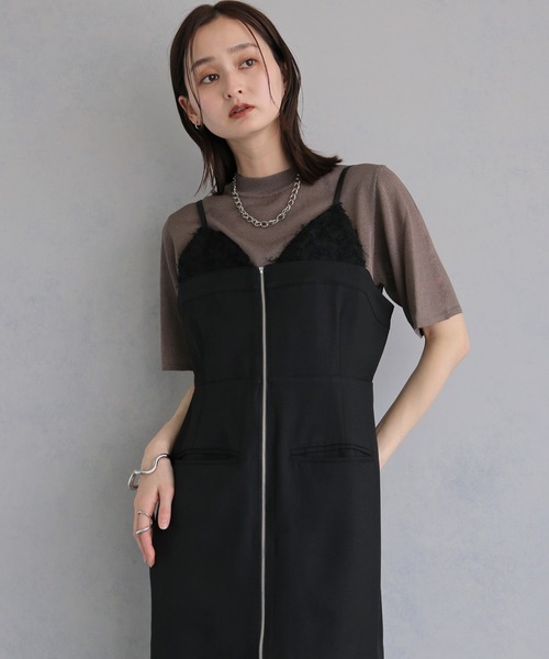 &g'aime(アンジェム)の「【&g'aime 】レイヤードジップアップワンピース Layered Zip-Up Dress(ワンピース・レディース・チャコールグレー/ブラック・FREE)」の10枚目の写真