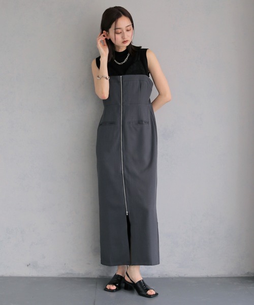 &g'aime(アンジェム)の「【&g'aime 】レイヤードジップアップワンピース Layered Zip-Up Dress(ワンピース・レディース・チャコールグレー/ブラック・FREE)」の16枚目の写真