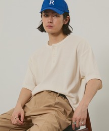 ハニカムサーマル ヘンリーネック オーバーサイズ半袖Tシャツ