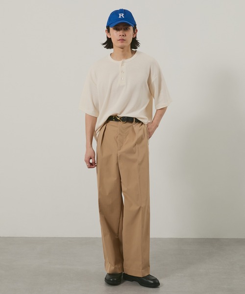 EMMA CLOTHES（エマクローズ）の「ハニカムサーマル ヘンリーネック オーバーサイズ半袖Tシャツ（Tシャツ/カットソー・メンズ・ブルー/ブラック/オフホワイト/バーガンディー・L/M）」の7枚目の写真
