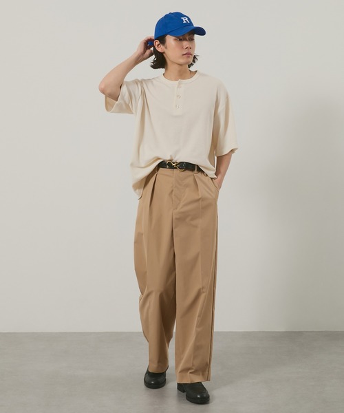 EMMA CLOTHES（エマクローズ）の「ハニカムサーマル ヘンリーネック オーバーサイズ半袖Tシャツ（Tシャツ/カットソー・メンズ・ブルー/ブラック/オフホワイト/バーガンディー・L/M）」の8枚目の写真