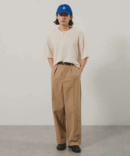 EMMA CLOTHES（エマクローズ）の「ハニカムサーマル ヘンリーネック オーバーサイズ半袖Tシャツ（Tシャツ/カットソー・メンズ・ブルー/ブラック/オフホワイト/バーガンディー・L/M）」の9枚目の写真