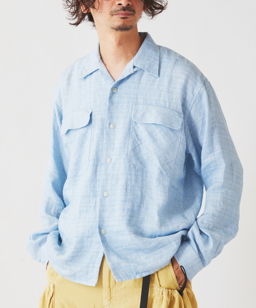 JOURNAL STANDARD relume(ジャーナルスタンダード レリューム)の「リネン ドビー フェードプリント シャツ(シャツ/ブラウス・メンズ・カーキ/ブラック系その他/サックスブルー・MEDIUM/LARGE)」の3枚目の写真