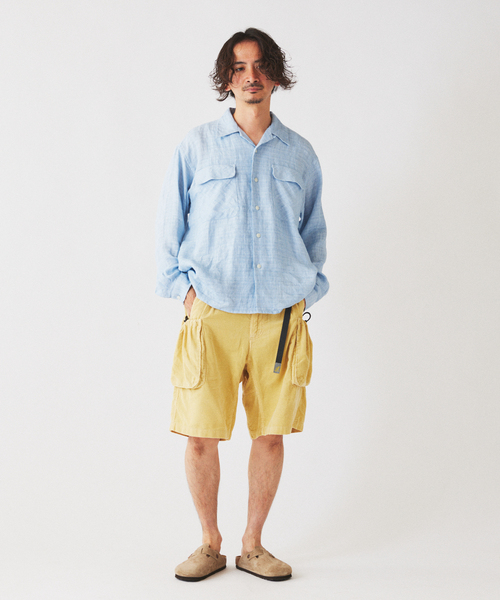 JOURNAL STANDARD relume(ジャーナルスタンダード レリューム)の「リネン ドビー フェードプリント シャツ(シャツ/ブラウス・メンズ・カーキ/ブラック系その他/サックスブルー・MEDIUM/LARGE)」の6枚目の写真