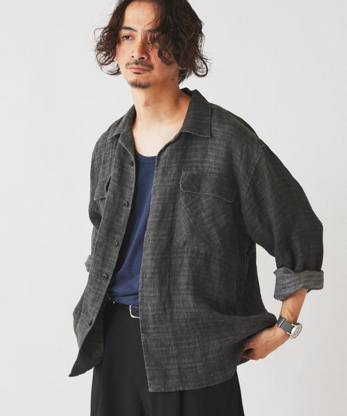 JOURNAL STANDARD relume(ジャーナルスタンダード レリューム)の「リネン ドビー フェードプリント シャツ(シャツ/ブラウス・メンズ・カーキ/ブラック系その他/サックスブルー・MEDIUM/LARGE)」の8枚目の写真