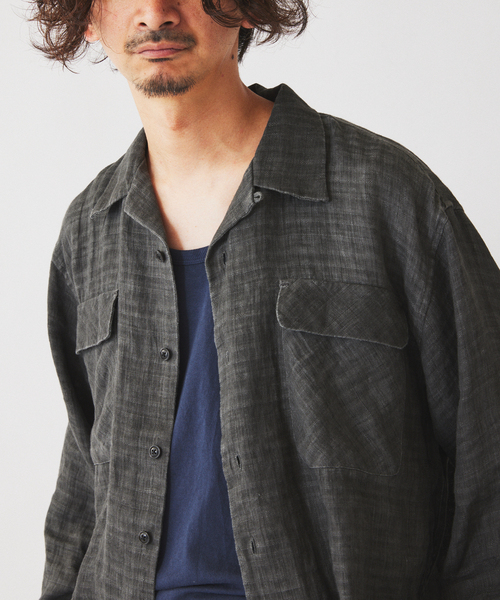 JOURNAL STANDARD relume(ジャーナルスタンダード レリューム)の「リネン ドビー フェードプリント シャツ(シャツ/ブラウス・メンズ・カーキ/ブラック系その他/サックスブルー・MEDIUM/LARGE)」の9枚目の写真
