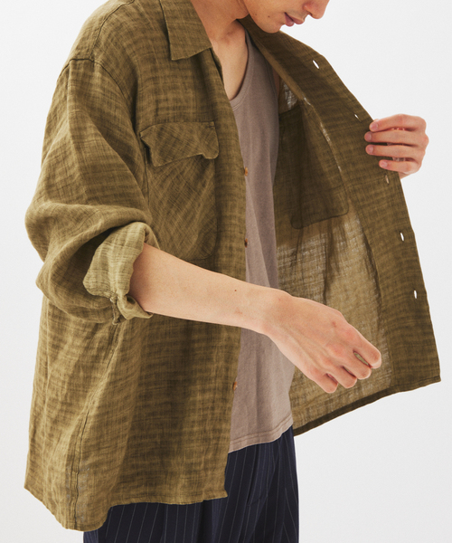 JOURNAL STANDARD relume(ジャーナルスタンダード レリューム)の「リネン ドビー フェードプリント シャツ(シャツ/ブラウス・メンズ・カーキ/ブラック系その他/サックスブルー・MEDIUM/LARGE)」の16枚目の写真