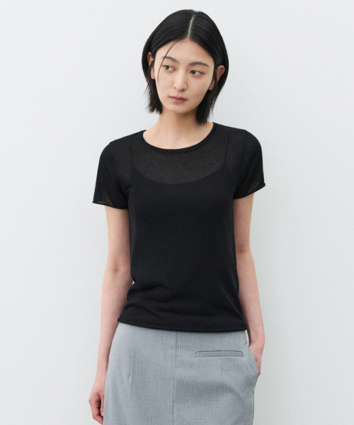 SUARE WOMEN(スアレウーマン)の「(ウィメンズ)ベールリネンレイヤードニット(SET)ブラック(Tシャツ/カットソー・レディース・ブラック・SMALL/MEDIUM)」の1枚目の写真