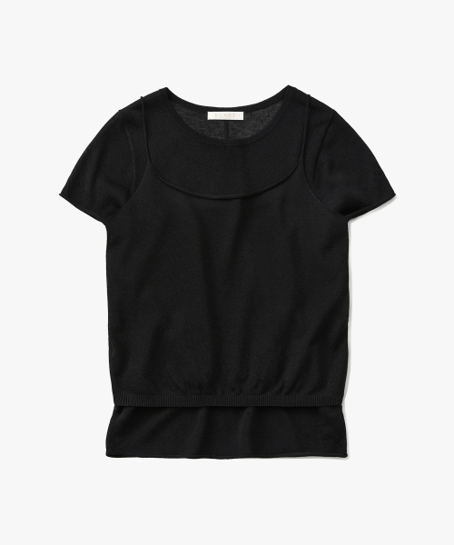 SUARE WOMEN(スアレウーマン)の「(ウィメンズ)ベールリネンレイヤードニット(SET)ブラック(Tシャツ/カットソー・レディース・ブラック・SMALL/MEDIUM)」の2枚目の写真