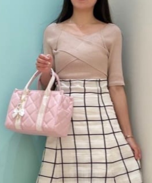SAMANTHAVEGA(サマンサベガ)の「ロゴテープビジューハンドバッグ(ハンドバッグ・レディース・グレー/ピンク/ブラック/ホワイト・FREE)」の1枚目の写真