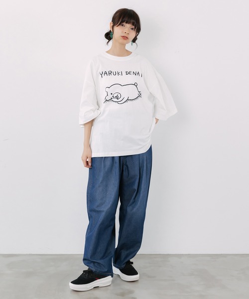 ScoLar(スカラー)の「362121:虚無ウサギ&かご入り大根刺繍 冷感デニムパンツ(デニムパンツ・レディース・ネイビー/サックスブルー・M)」の13枚目の写真