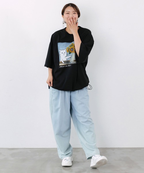 ScoLar(スカラー)の「362121:虚無ウサギ&かご入り大根刺繍 冷感デニムパンツ(デニムパンツ・レディース・ネイビー/サックスブルー・M)」の20枚目の写真