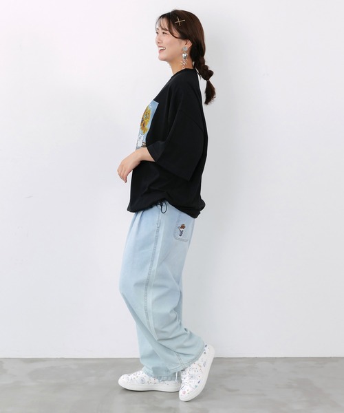 ScoLar(スカラー)の「362121:虚無ウサギ&かご入り大根刺繍 冷感デニムパンツ(デニムパンツ・レディース・ネイビー/サックスブルー・M)」の21枚目の写真
