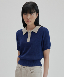 ラグランハーフスリーブカラークロップニット_NAVY