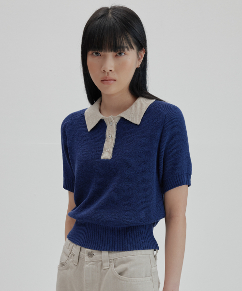 NONBLANK(ノンブランク)の「ラグランハーフスリーブカラークロップニット_NAVY(ニット/セーター・レディース・その他・SMALL)」の1枚目の写真