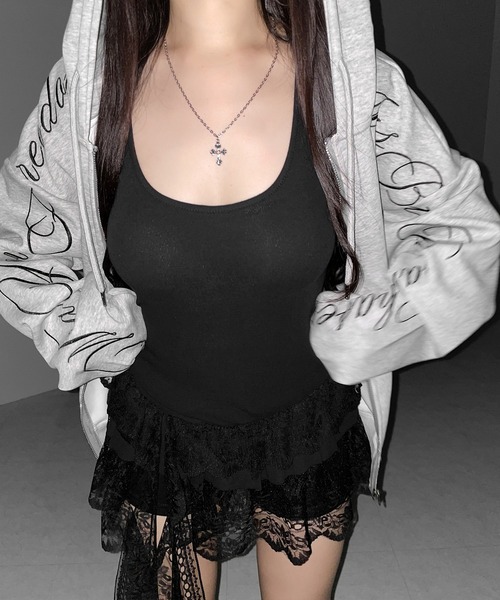 me+em select(ミームセレクト)の「【 2color 】レースフリルアシンメトリータンクトップ /lace frill asymmetry tank top(タンクトップ・レディース・ホワイト/ブラック・FREE)」の18枚目の写真