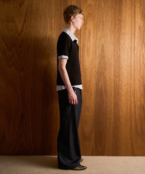CAMPHOR WOOD(カンファーウッド)の「STRIPE SHIRT LAYERED LAME KNIT H/S SHIRTS / ストライプシャツドッキングラメニットポロシャツ(シャツ/ブラウス・メンズ・ホワイト/ブラック・MEDIUM/LARGE)」の7枚目の写真