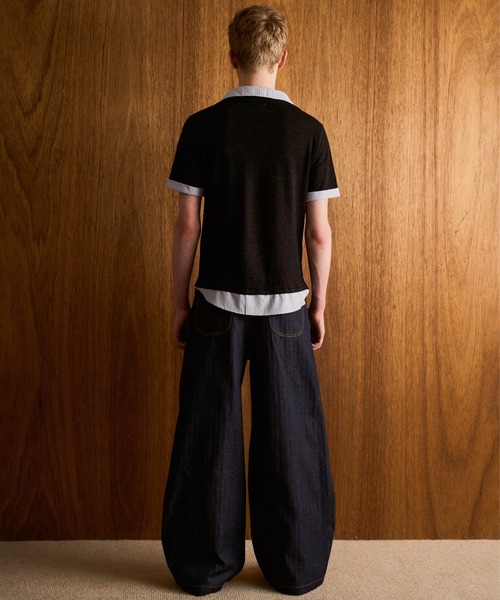 CAMPHOR WOOD(カンファーウッド)の「STRIPE SHIRT LAYERED LAME KNIT H/S SHIRTS / ストライプシャツドッキングラメニットポロシャツ(シャツ/ブラウス・メンズ・ホワイト/ブラック・MEDIUM/LARGE)」の8枚目の写真
