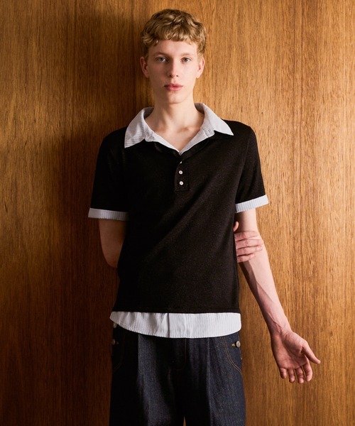 CAMPHOR WOOD(カンファーウッド)の「STRIPE SHIRT LAYERED LAME KNIT H/S SHIRTS / ストライプシャツドッキングラメニットポロシャツ(シャツ/ブラウス・メンズ・ホワイト/ブラック・MEDIUM/LARGE)」の10枚目の写真