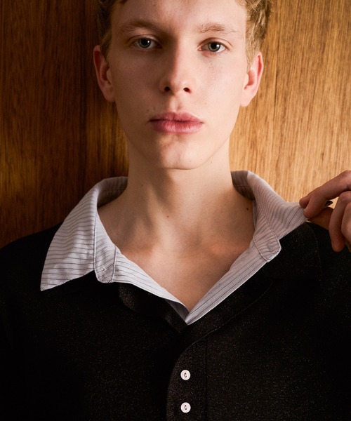 CAMPHOR WOOD(カンファーウッド)の「STRIPE SHIRT LAYERED LAME KNIT H/S SHIRTS / ストライプシャツドッキングラメニットポロシャツ(シャツ/ブラウス・メンズ・ホワイト/ブラック・MEDIUM/LARGE)」の13枚目の写真