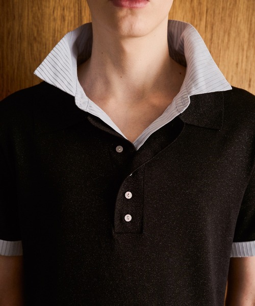 CAMPHOR WOOD(カンファーウッド)の「STRIPE SHIRT LAYERED LAME KNIT H/S SHIRTS / ストライプシャツドッキングラメニットポロシャツ(シャツ/ブラウス・メンズ・ホワイト/ブラック・MEDIUM/LARGE)」の14枚目の写真