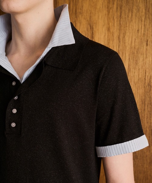 CAMPHOR WOOD(カンファーウッド)の「STRIPE SHIRT LAYERED LAME KNIT H/S SHIRTS / ストライプシャツドッキングラメニットポロシャツ(シャツ/ブラウス・メンズ・ホワイト/ブラック・MEDIUM/LARGE)」の15枚目の写真
