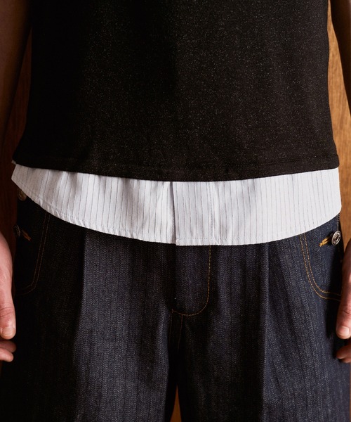 CAMPHOR WOOD(カンファーウッド)の「STRIPE SHIRT LAYERED LAME KNIT H/S SHIRTS / ストライプシャツドッキングラメニットポロシャツ(シャツ/ブラウス・メンズ・ホワイト/ブラック・MEDIUM/LARGE)」の16枚目の写真