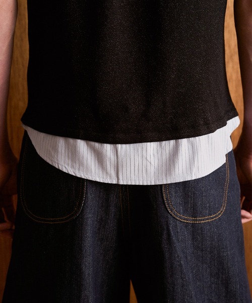 CAMPHOR WOOD(カンファーウッド)の「STRIPE SHIRT LAYERED LAME KNIT H/S SHIRTS / ストライプシャツドッキングラメニットポロシャツ(シャツ/ブラウス・メンズ・ホワイト/ブラック・MEDIUM/LARGE)」の21枚目の写真