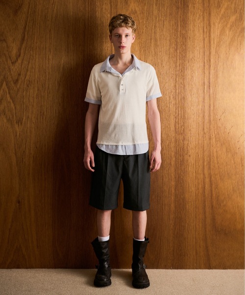CAMPHOR WOOD(カンファーウッド)の「STRIPE SHIRT LAYERED LAME KNIT H/S SHIRTS / ストライプシャツドッキングラメニットポロシャツ(シャツ/ブラウス・メンズ・ホワイト/ブラック・MEDIUM/LARGE)」の22枚目の写真