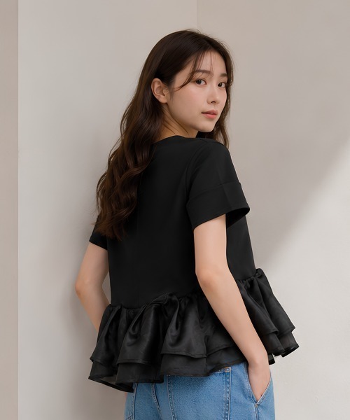 center i(センターアイ)の「オーガンジーフリルペプラム半袖カットソー(Tシャツ/カットソー・レディース・ホワイト/ブラック・FREE)」の9枚目の写真