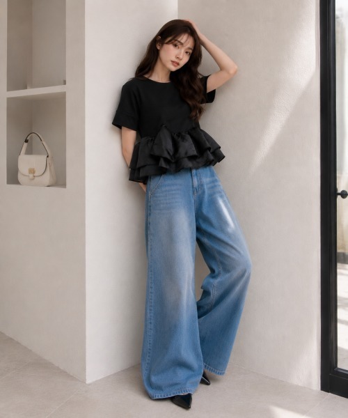 center i(センターアイ)の「オーガンジーフリルペプラム半袖カットソー(Tシャツ/カットソー・レディース・ホワイト/ブラック・FREE)」の10枚目の写真