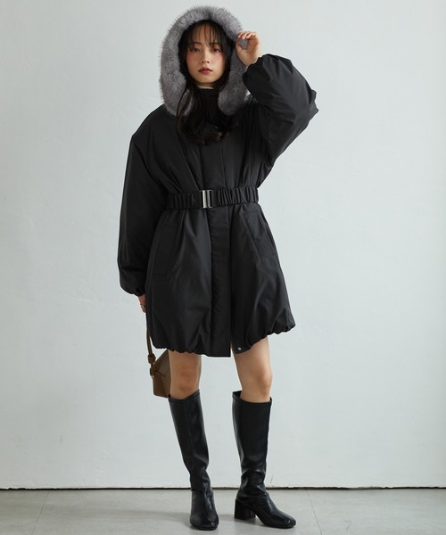 RANAN(ラナン)の「ミドル丈フードファー中わたダウンコート(ダウンジャケット/コート・レディース・ブラック/キャメル/ライトベージュ・L/LL/M)」の7枚目の写真