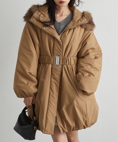 RANAN(ラナン)の「ミドル丈フードファー中わたダウンコート(ダウンジャケット/コート・レディース・ブラック/キャメル/ライトベージュ・L/LL/M)」の10枚目の写真