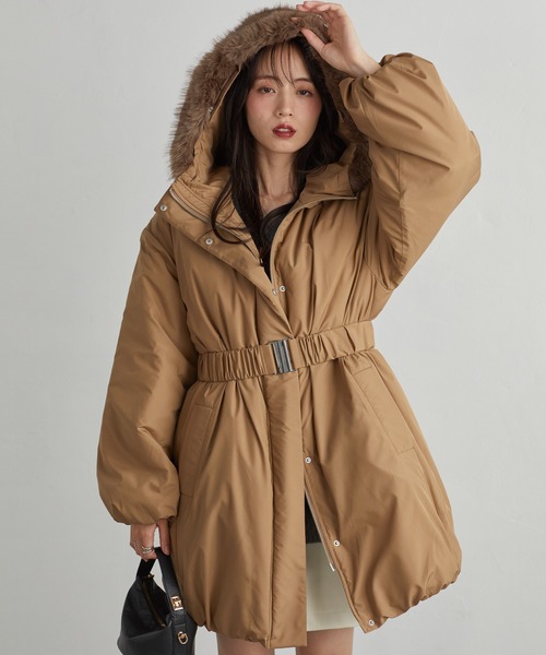 RANAN(ラナン)の「ミドル丈フードファー中わたダウンコート(ダウンジャケット/コート・レディース・ブラック/キャメル/ライトベージュ・L/LL/M)」の14枚目の写真