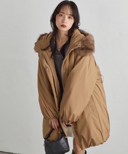 RANAN(ラナン)の「ミドル丈フードファー中わたダウンコート(ダウンジャケット/コート・レディース・ブラック/キャメル/ライトベージュ・L/LL/M)」の15枚目の写真