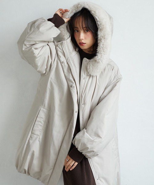 RANAN(ラナン)の「ミドル丈フードファー中わたダウンコート(ダウンジャケット/コート・レディース・ブラック/キャメル/ライトベージュ・L/LL/M)」の19枚目の写真