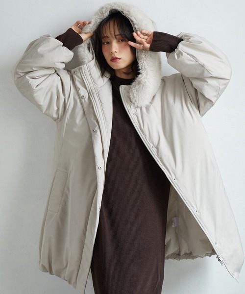 RANAN(ラナン)の「ミドル丈フードファー中わたダウンコート(ダウンジャケット/コート・レディース・ブラック/キャメル/ライトベージュ・L/LL/M)」の20枚目の写真