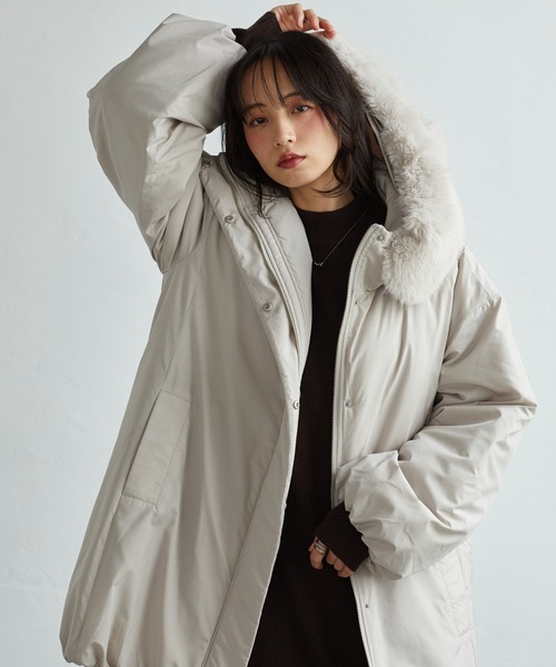RANAN(ラナン)の「ミドル丈フードファー中わたダウンコート(ダウンジャケット/コート・レディース・ブラック/キャメル/ライトベージュ・L/LL/M)」の21枚目の写真