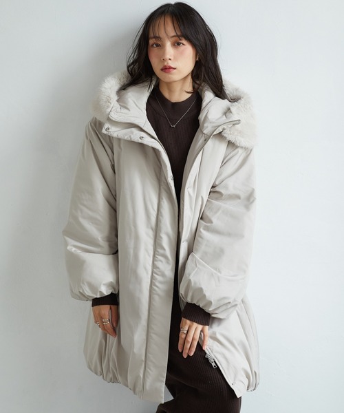 RANAN(ラナン)の「ミドル丈フードファー中わたダウンコート(ダウンジャケット/コート・レディース・ブラック/キャメル/ライトベージュ・L/LL/M)」の22枚目の写真