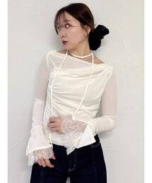 dazzlin（ダズリン）の「レーススリーブドレープベロアトップス（Tシャツ/カットソー）」