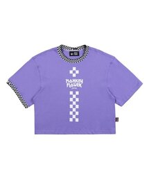 Monkey Flower（モンキーフラワー）の「レディース チェッカーボードグラフィック ルーズフィットクロップTシャツ/MM1WTS02F バイオレット（Tシャツ/カットソー）」